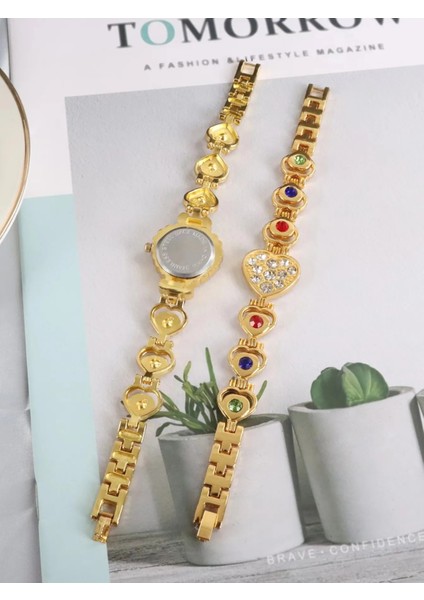 Altın-Altın Seti Lüks Altın Kadın Izle Moda Bayanlar Kuvars Elmas Kol Saati Zarif Kadın Bilezik Saatler 2 Adet Set Reloj Mujer Kutusu ile (Yurt Dışından) indirimleri