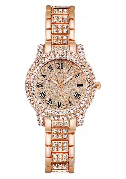 Gül Altın Lüks Kadın Gypsophila Diamonds Roma Tasarım Altın Kuvars Saatler Moda Seti Paslanmaz Çelik Bilezik Saat Kayışı Hediyelik Saat (Yurt Dışından)