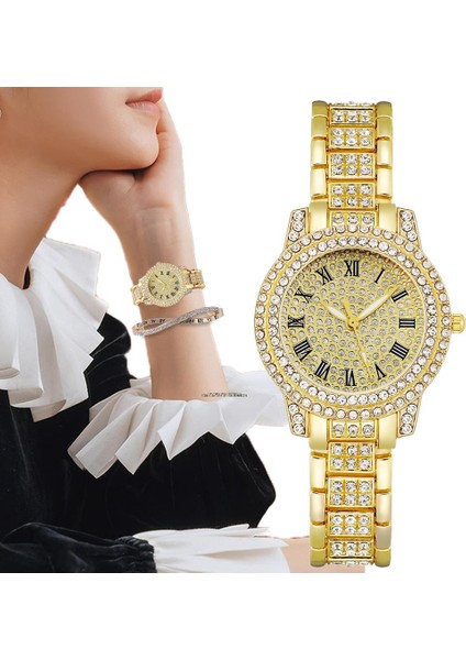 Gül Altın Lüks Kadın Gypsophila Diamonds Roma Tasarım Altın Kuvars Saatler Moda Seti Paslanmaz Çelik Bilezik Saat Kayışı Hediyelik Saat (Yurt Dışından)