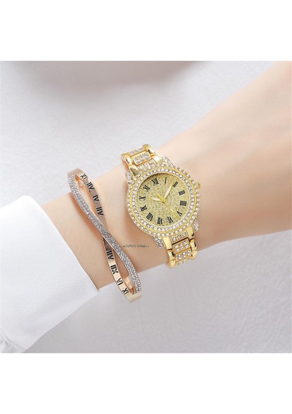 Gül Altın Lüks Kadın Gypsophila Diamonds Roma Tasarım Altın Kuvars Saatler Moda Seti Paslanmaz Çelik Bilezik Saat Kayışı Hediyelik Saat (Yurt Dışından)