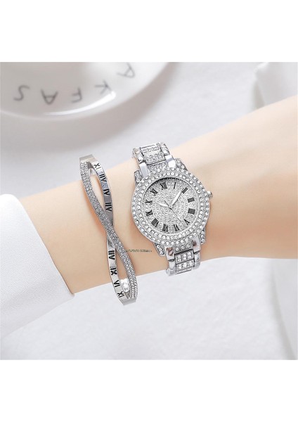 Gül Altın Lüks Kadın Gypsophila Diamonds Roma Tasarım Altın Kuvars Saatler Moda Seti Paslanmaz Çelik Bilezik Saat Kayışı Hediyelik Saat (Yurt Dışından)
