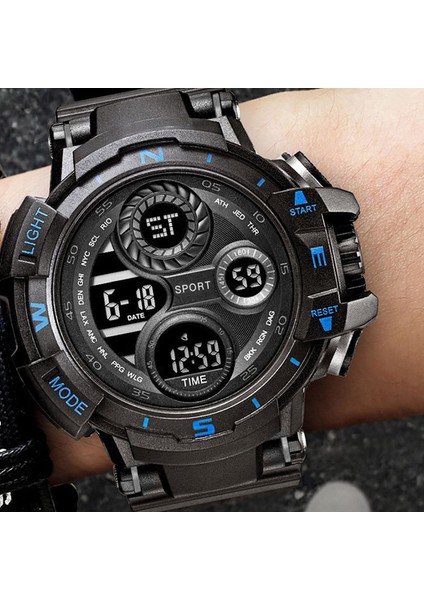 1-Siyah Mavi Yıkaze Siyah Erkekler Için Dijital Saat Spor Saatler Su Geçirmez Açık Kronograf El Saati G Piyade Şok Öğrenci Kol Saati (Yurt Dışından)