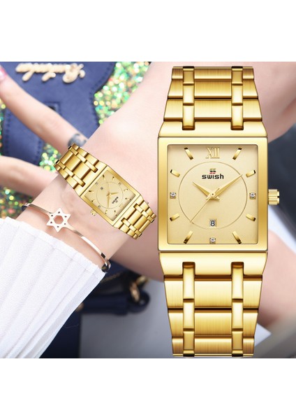 OB201 Rosegold Kutusu Swısh Lüks Altın Saatler Kadınlar Yaratıcı Kare Kuvars Saat Kadın Bilezik Saatler Kadın Su Geçirmez Saat Relogio Feminino (Yurt Dışından) modelleri