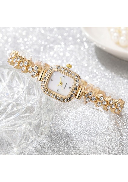 Altın Lüks Işıltı Kadın Çelik Bilezik Izle Moda Kare Kabuk Yüz Tasarımı Lüks Bayanlar Kuvars Saatler Elmas Saat (Yurt Dışından)