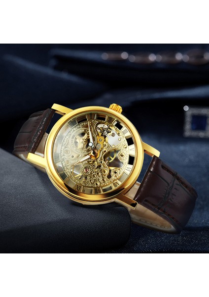 Kutu Gümüş-Sıyah Kazanan Altın Izle Erkekler Için Mekanik Kol Saatleri Moda Erkek Saatler Üst Marka Lüks Deri Kayış Montre Homme (Yurt Dışından) indirimleri