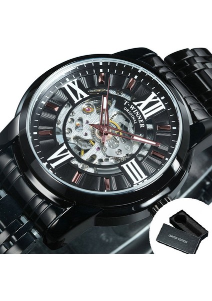 Kutusu Black-R-G Kazanan Altın Şeffaf Otomatik Mekanik Saat Erkekler Için Aydınlık Eller Lüks Saatler Paslanmaz Çelik Kayış Saat (Yurt Dışından)