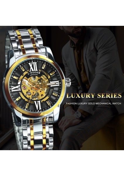Kutusu Black-R-G Kazanan Altın Şeffaf Otomatik Mekanik Saat Erkekler Için Aydınlık Eller Lüks Saatler Paslanmaz Çelik Kayış Saat (Yurt Dışından) indirimleri