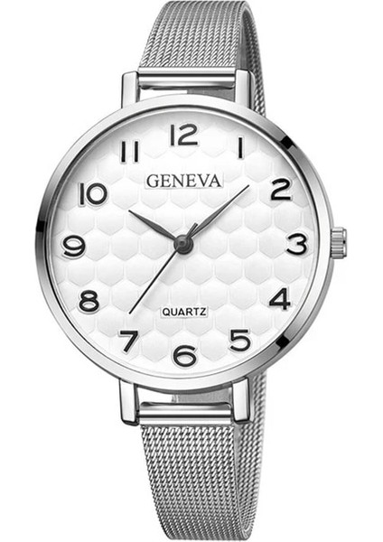 Gümüş Beyaz Zarif Moda Gül Altın Saat Kadın Erkek Lüks Paslanmaz Çelik Bilezik Izle Rahat Iş Cenevre Saat Reloj Mujer Hombre (Yurt Dışından)