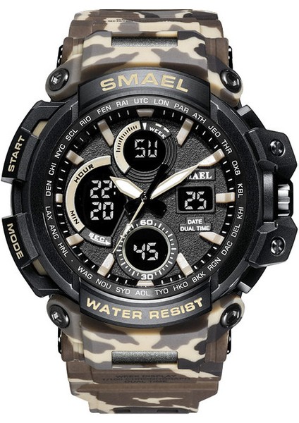 Camo Kahqi Smael Spor Izle Erkekler Için Yeni Çift Zaman Göstergesi Erkek Saat Su Geçirmez Şok Dayanıklı Kol Saati Dijital 1708 Askeri Izle Erkekler (Yurt Dışından)