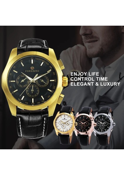 Bo Gül-Altın-Beyaz Forsining Siyah Iş Mekanik Izle Erkekler Otomatik 3 Alt Kadran Tarih Altın Çelik Band Elbise Kol Saati Saat Saat Reloj (Yurt Dışından) fırsatları