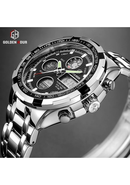 G W Goldenhour Lüks Marka Su Geçirmez Askeri Spor Saatler Erkekler Gümüş Çelik Dijital Kuvars Analog Saat Saat Relogios Masculinos (Yurt Dışından)