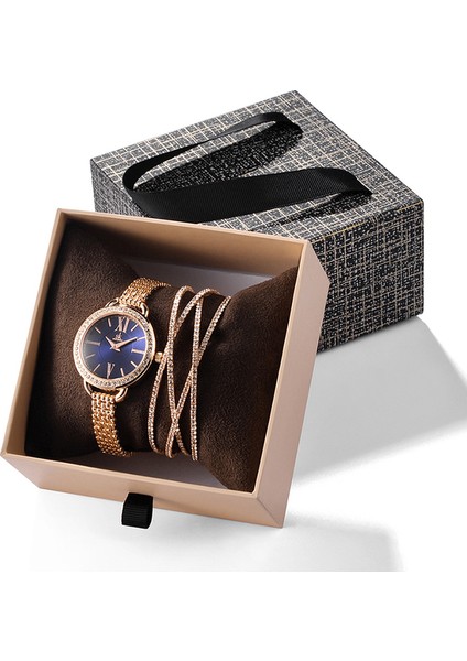 K0089-RG-SET02 Kadın Izle Seti Lüks Gül Altın Pırlanta Kuvars Kol Saati Moda Elbise Bayanlar Bilezik Saatler Seti Kadınlar Günü Hediyesi Kadınlar Için (Yurt Dışından)