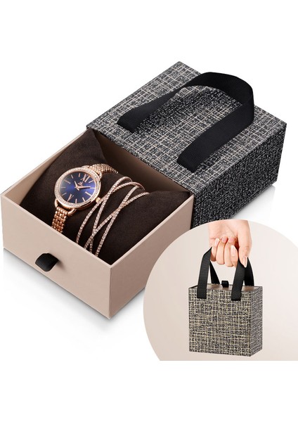 K0089-RG-SET02 Kadın Izle Seti Lüks Gül Altın Pırlanta Kuvars Kol Saati Moda Elbise Bayanlar Bilezik Saatler Seti Kadınlar Günü Hediyesi Kadınlar Için (Yurt Dışından) fiyatları