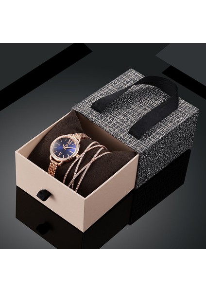 K0089-RG-SET02 Kadın Izle Seti Lüks Gül Altın Pırlanta Kuvars Kol Saati Moda Elbise Bayanlar Bilezik Saatler Seti Kadınlar Günü Hediyesi Kadınlar Için (Yurt Dışından) fırsatları