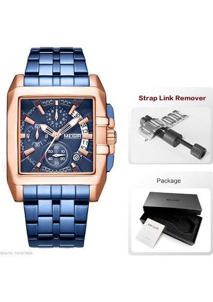 Rose Blue-Box-T Megır Tam Siyah Saatler Erkekler Lüks Kronograf Kuvars Izle Adam Için Kare Kadran Aydınlık Kol Saati Relogios Часы Мужские Reloj (Yurt Dışından)