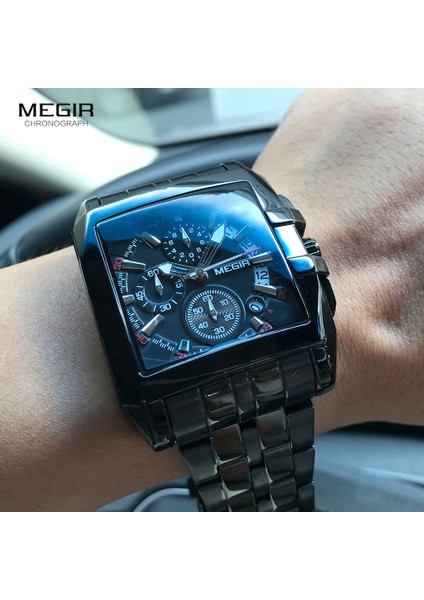 Rose Blue-Box-T Megır Tam Siyah Saatler Erkekler Lüks Kronograf Kuvars Izle Adam Için Kare Kadran Aydınlık Kol Saati Relogios Часы Мужские Reloj (Yurt Dışından)