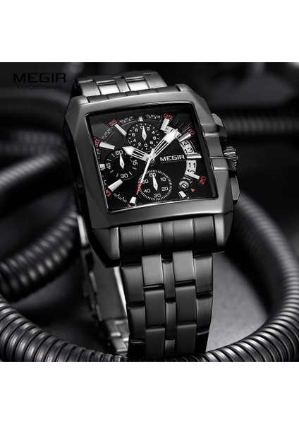 Rose Blue-Box-T Megır Tam Siyah Saatler Erkekler Lüks Kronograf Kuvars Izle Adam Için Kare Kadran Aydınlık Kol Saati Relogios Часы Мужские Reloj (Yurt Dışından)