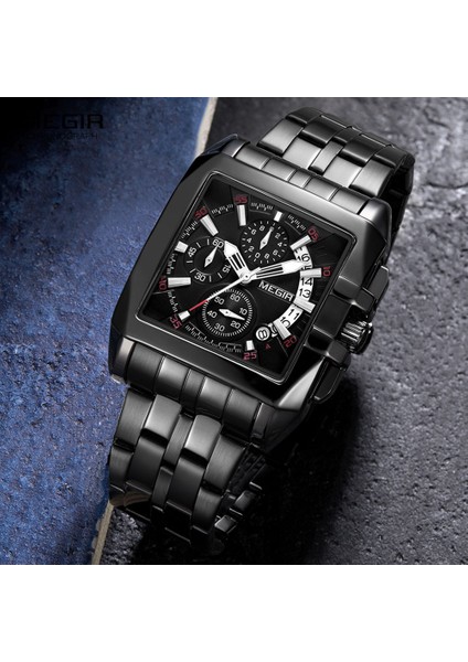 Rose Blue-Box-T Megır Tam Siyah Saatler Erkekler Lüks Kronograf Kuvars Izle Adam Için Kare Kadran Aydınlık Kol Saati Relogios Часы Мужские Reloj (Yurt Dışından)