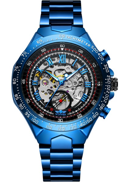 Mavi Siyah Yeni Mekanik Spor Tasarım Çerçeve Mavi Izle Erkek Saatler Top Marka Lüks Montre Homme Saat Erkekler Otomatik Saatler (Yurt Dışından)