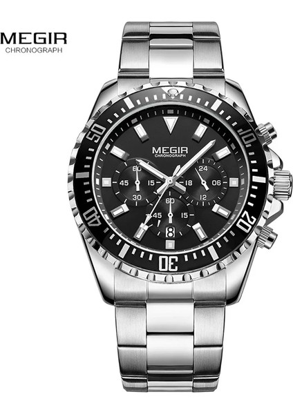 2064-BLACK-T Megir Man'ın Analog Kronograf Kuvars Saati Paslanmaz Çelik Bilezikli Erkek Çocuklar Için Aydınlık Kol Saati Takvim 24 Saat 2064G (Yurt Dışından) fiyatları