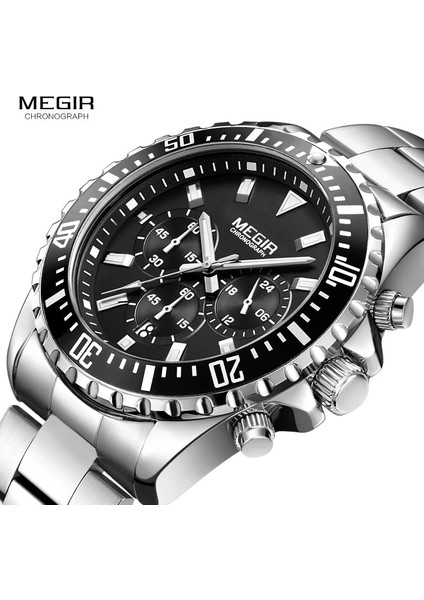 2064-BLACK-T Megir Man'ın Analog Kronograf Kuvars Saati Paslanmaz Çelik Bilezikli Erkek Çocuklar Için Aydınlık Kol Saati Takvim 24 Saat 2064G (Yurt Dışından) modelleri