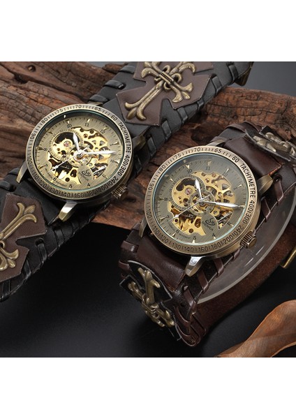 1-Bronz Moda Klasik Shenhua Erkek Saatler Retro Otomatik Mekanik Izle Spor Kendinden Kurmalı Saat Erkekler Izle Montre Homme (Yurt Dışından)