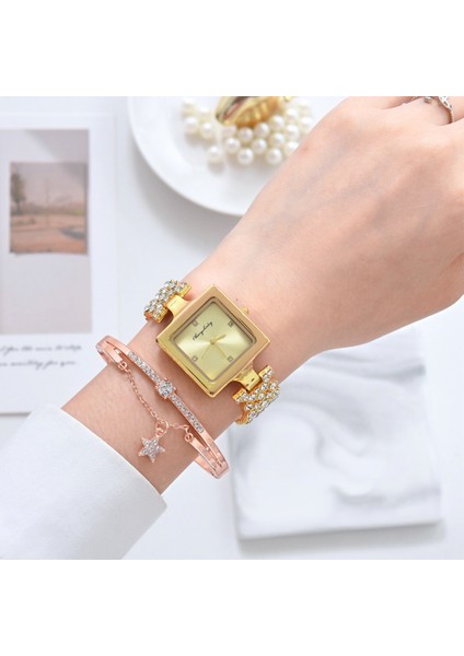 Kadınlar Için Lüks Bir Saat Bayanlar Küçük Kare Elmaslı Saat Kadın Quartz Saat Yıldız Bilezik Saat Kombinasyonu Seti Relogio (Yurt Dışından) fiyatları