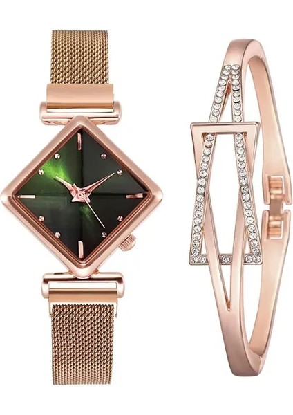 Yeşil Set Lüks Bilezik Saatler Kadınlar Için Basit Mor Manyetik Kare Kadranlı Kemer Elbise Kuvars Saat Bayanlar Kol Saati Relogio (Yurt Dışından)