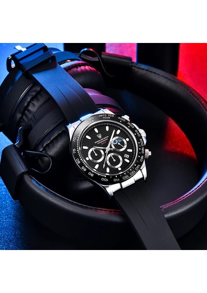 Siyah Gül Altın Lıge Spor Kronograf Lüks Analog Kuvars Saatler Erkekler Için Ay Izle Silikon Su Geçirmez Aydınlık Bilek Saatler Montre Homme (Yurt Dışından) fırsatları