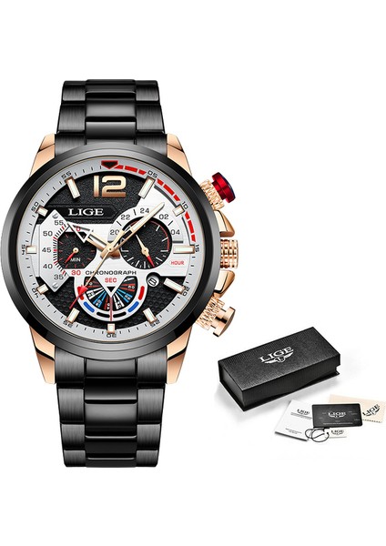 Kahve Lıge Erkekler Izle Top Marka Lüks Spor Kuvars Saatler Erkekler Için Tam Çelik Su Geçirmez Chronograph Kol Saati Adam Relogio Masculino (Yurt Dışından)
