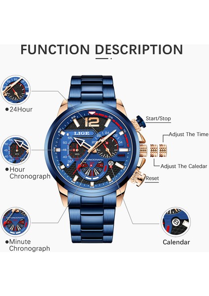Kahve Lıge Erkekler Izle Top Marka Lüks Spor Kuvars Saatler Erkekler Için Tam Çelik Su Geçirmez Chronograph Kol Saati Adam Relogio Masculino (Yurt Dışından)