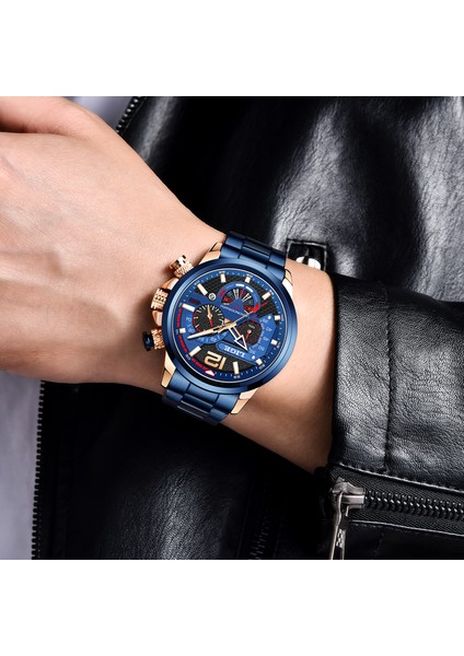 Kahve Lıge Erkekler Izle Top Marka Lüks Spor Kuvars Saatler Erkekler Için Tam Çelik Su Geçirmez Chronograph Kol Saati Adam Relogio Masculino (Yurt Dışından)