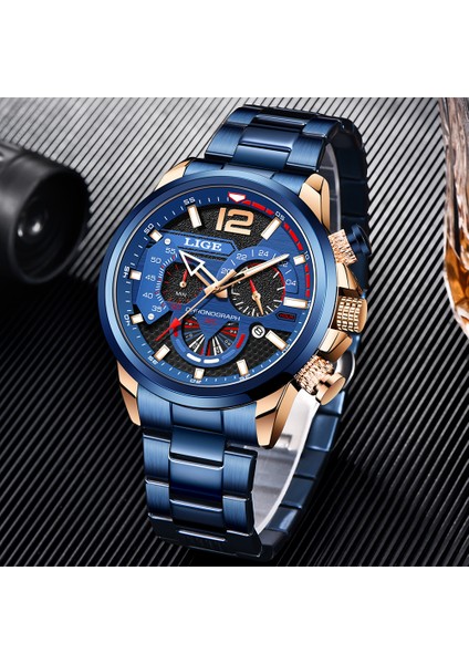 Kahve Lıge Erkekler Izle Top Marka Lüks Spor Kuvars Saatler Erkekler Için Tam Çelik Su Geçirmez Chronograph Kol Saati Adam Relogio Masculino (Yurt Dışından)