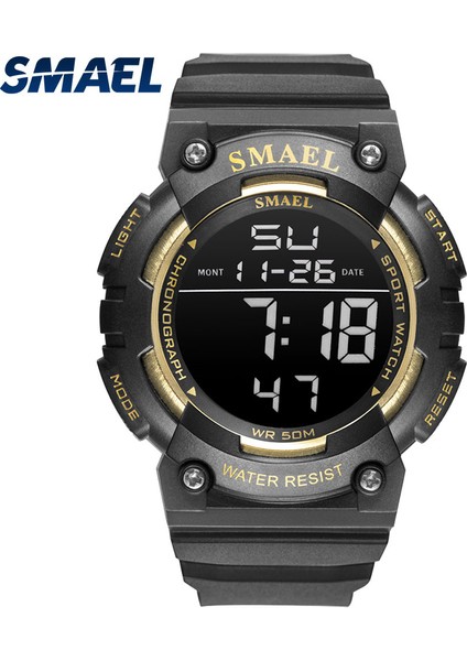 Siyah Smael Erkek Spor Saati Altın Kol Saatleri 50 M Su Geçirmez LED Arka Işık Saat Alarmı Spor Bilezik 1539 Dijital Saatler (Yurt Dışından) fiyatları