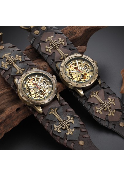 1-Bronz Moda Klasik Shenhua Erkek Saatler Retro Otomatik Mekanik Izle Spor Kendinden Kurmalı Saat Erkekler Izle Montre Homme (Yurt Dışından)