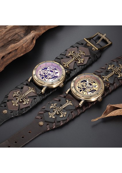 1-Bronz Moda Klasik Shenhua Erkek Saatler Retro Otomatik Mekanik Izle Spor Kendinden Kurmalı Saat Erkekler Izle Montre Homme (Yurt Dışından)