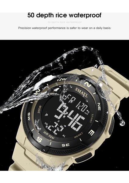 Khakı Erkekler Izle Su Geçirmez Smael Reloj Dijital LED Çalar Saat Erkek Kronometre Montre Homme 1362B Spor Kol Saati Dijital Saatler (Yurt Dışından) fiyatları