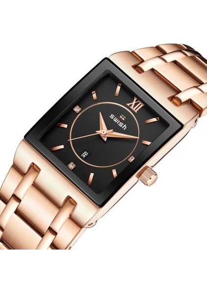 Altın-Sıyah Kutu ile Yeni Relogio Feminino Moda Rosegold Bilezik Saatler Kadınlar Yaratıcı Kare Kuvars Bilek Izle Üst Marka Lüks Bayanlar Saat (Yurt Dışından) modelleri