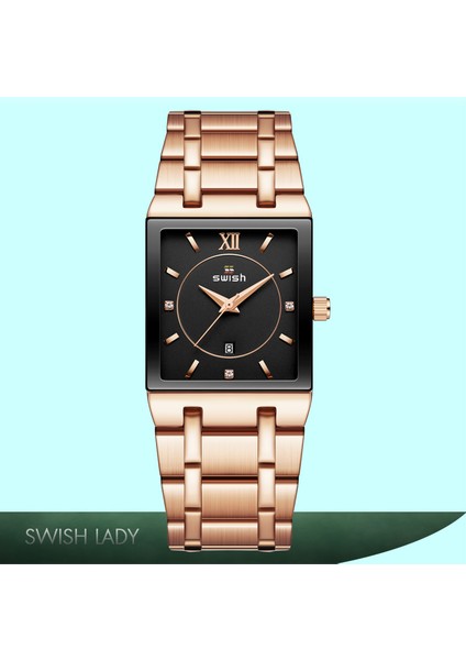 Altın-Sıyah Kutu ile Yeni Relogio Feminino Moda Rosegold Bilezik Saatler Kadınlar Yaratıcı Kare Kuvars Bilek Izle Üst Marka Lüks Bayanlar Saat (Yurt Dışından) indirimleri