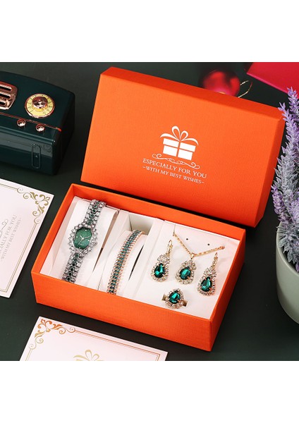 Izle Hediye Seti 01 Kadın Bilezik Saatler Lüks Elmas Kolye Küpe Kız Arkadaşı Için Set Hediye Moda Zarif Yeşil Kuvars Saatı Reloj (Yurt Dışından) modelleri