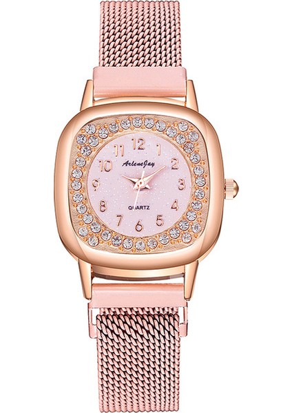 Pembe Yeni Bayanlar Lüks Saatler Örgü Mıknatıs Toka Kare Kuvars Izle Kadınlar Için Küçük Rahat Bilezik Saatler Relogio Feminino Saat (Yurt Dışından)