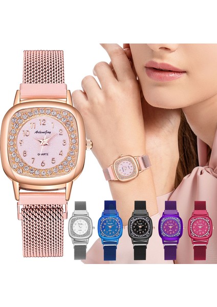 Pembe Yeni Bayanlar Lüks Saatler Örgü Mıknatıs Toka Kare Kuvars Izle Kadınlar Için Küçük Rahat Bilezik Saatler Relogio Feminino Saat (Yurt Dışından) fiyatları