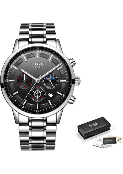 Gümüş Siyah S Lıge Saat Erkekler Chronograph Mavi Izle Lüks Spor Tarihi Kuvars Saatler Erkek Su Geçirmez Aydınlık Saat Relogios Masculinos + Kutu (Yurt Dışından)