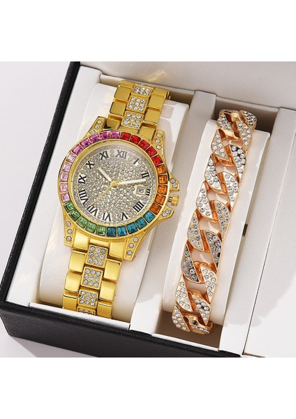 Gül Altın Kırmızı B 2 Adet Set Elmas Lüks Kadın Izle Moda Bayanlar Kuvars Kol Saati Zarif Kadın Bilezik Saatler Reloj Mujer (Yurt Dışından)