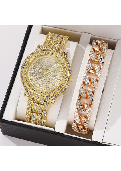 Gül Altın Kırmızı B 2 Adet Set Elmas Lüks Kadın Izle Moda Bayanlar Kuvars Kol Saati Zarif Kadın Bilezik Saatler Reloj Mujer (Yurt Dışından)