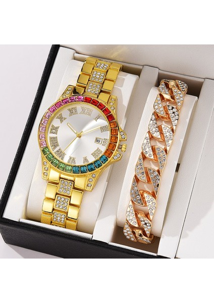 Gül Altın Kırmızı B 2 Adet Set Elmas Lüks Kadın Izle Moda Bayanlar Kuvars Kol Saati Zarif Kadın Bilezik Saatler Reloj Mujer (Yurt Dışından)