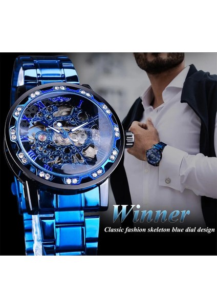 S1089-6 Kazanan Elmas Şeffaf Mavi Erkekler Mekanik Saat Paslanmaz Çelik Izle Lüks Marka Iş Aydınlık Erkek Saat (Yurt Dışından) fırsatları