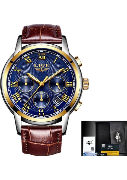 L Altın Mavi Lıge Marka Erkek Saat Otomatik Mekanik Saat Tourbillon Spor Saat Deri Iş Moda Retro Izle Relojes Hombre + Kutu (Yurt Dışından)