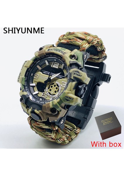 Haki Shıyunme Askeri Pusula ile Saat Su Geçirmez Erkek Spor Tarzı Izle Erkekler LED Kuvars Çift Ekran Saatler Relogio Masculino (Yurt Dışından)