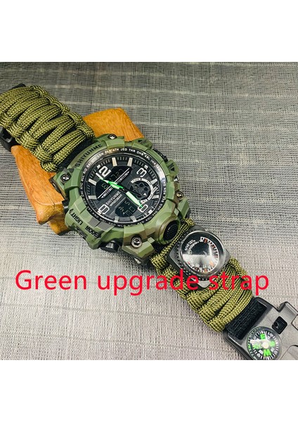 Haki Shıyunme Askeri Pusula ile Saat Su Geçirmez Erkek Spor Tarzı Izle Erkekler LED Kuvars Çift Ekran Saatler Relogio Masculino (Yurt Dışından)